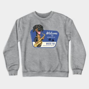 Fun Dachshund playing Sax in Doxieville, USA Crewneck Sweatshirt